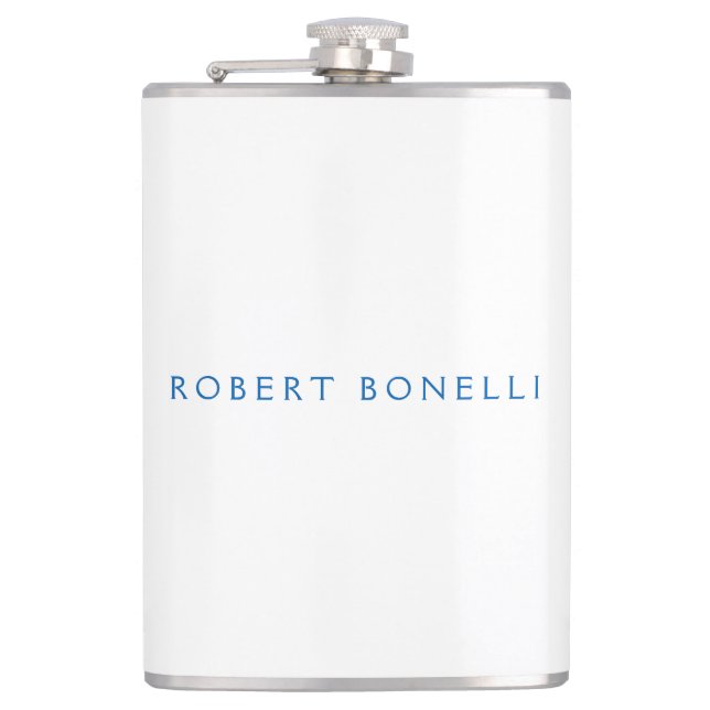 Unique Plain White Blue Minimalist Modern Flask (Front)