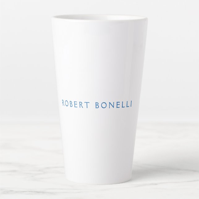 Unique Plain White Blue Minimalist Modern Latte Mug (Front)