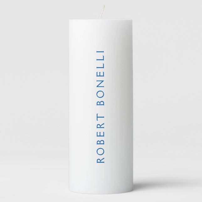 Unique Plain White Blue Minimalist Modern Pillar Candle (Front)