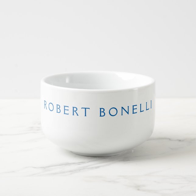 Unique Plain White Blue Minimalist Modern Soup Mug (Front)