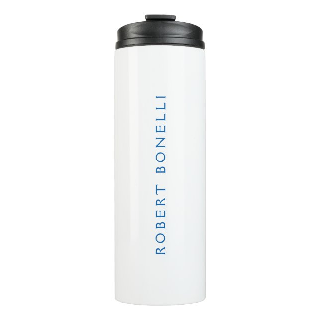 Unique Plain White Blue Minimalist Modern Thermal Tumbler (Front)