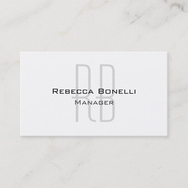 Unique Plain White Gray Monogram Manager Business Card (Front)