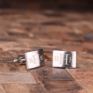 Unique Polished Classic Monogram Steel Cufflinks