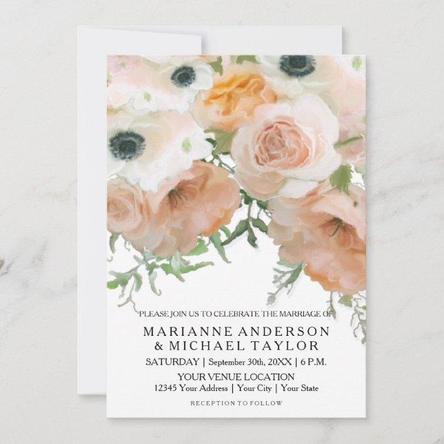 Unique Pretty Pastel Petals English Floral Wedding Invitation (Front)