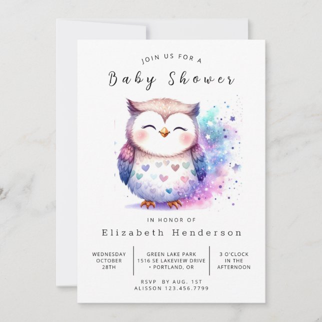 Unique Printable Owl Baby Shower Invitation (Front)
