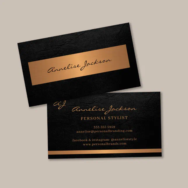 Unique Professional Modern Metallic Gold Black Business Card 