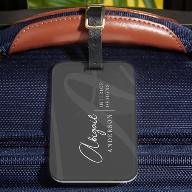 Unique Professional Premium Black Monogram Script Luggage Tag (Front Insitu 2)