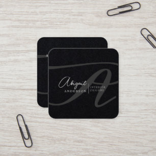 Unique Professional Premium Black Monogram Script Square Business Card