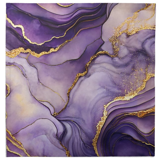 Unique Purple Alcohol Ink Cloth Dinner Napkins (Front)