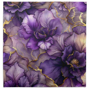 Unique Purple Alcohol Ink Floral Dinner Napkins