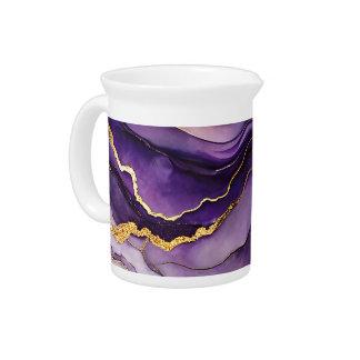 Unique Purple Alcohol Ink Jumbo Ceramic Mug Beverage Pitcher