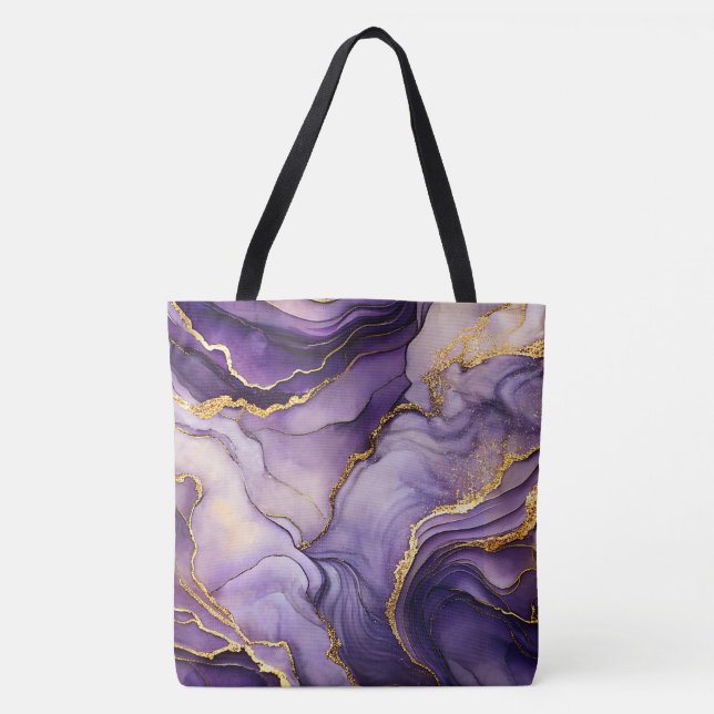 Unique Purple and Gold Marbled Large Shoulder Tote Bag (Front)