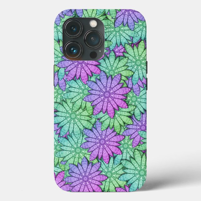 Unique Purple and Green Flowers Case-Mate iPhone Case (Back)