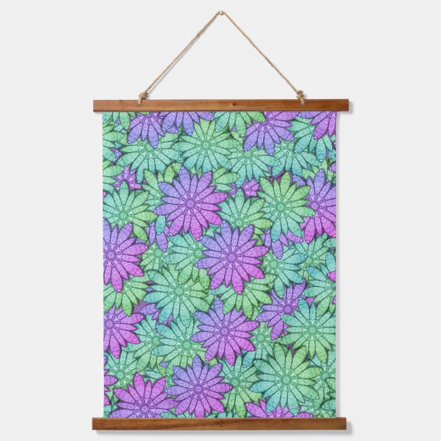Unique Purple and Green Flowers Hanging Tapestry (Front)