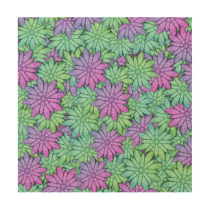 Unique Purple and Green Flowers Wood Wall Art