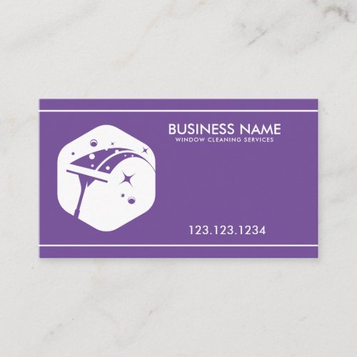 Unique Purple and White Squeegee Window Cleaning Business Card