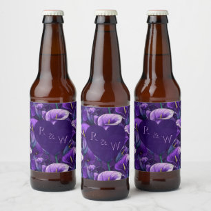 Unique Purple Calla Lilies Charm Modern Wedding Beer Bottle Label