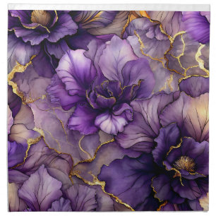 Unique Purple Floral Alcohol Ink Dinner Napkins