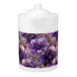Unique Purple Floral Alcohol Ink Porcelain Teapot