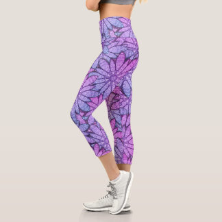 Unique Purple Floral Capri Leggings