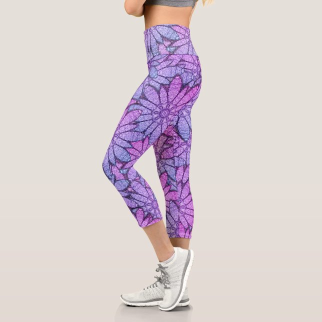 Unique Purple Floral  Capri Leggings (Left)