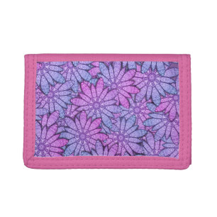 Unique Purple Floral Tri-fold Wallet