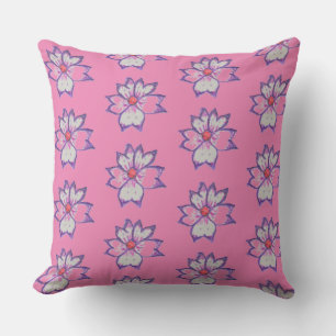 Unique purple flower with pink background throw pillow