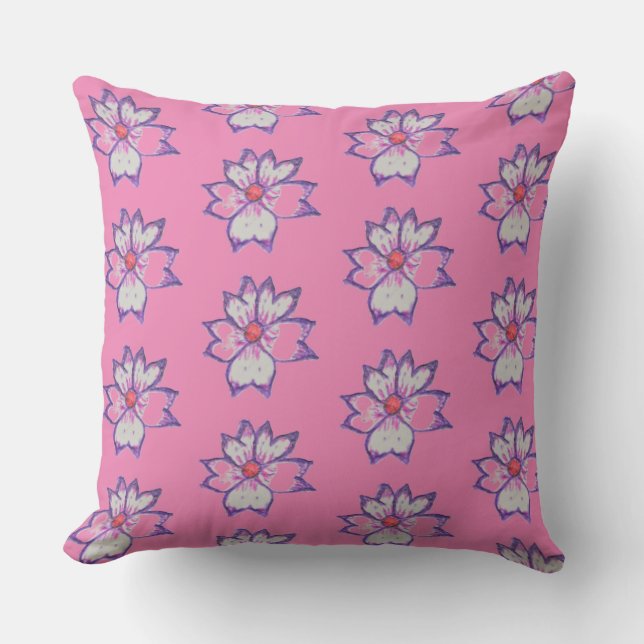 Unique purple flower with pink background throw pillow (Front)