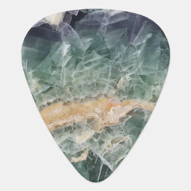 Unique Purple Green Fluorite Mineral Photo Gem Guitar Pick (Front)