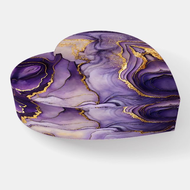 Unique Purple Marbled Heart Shaped Paperweight (Angled)