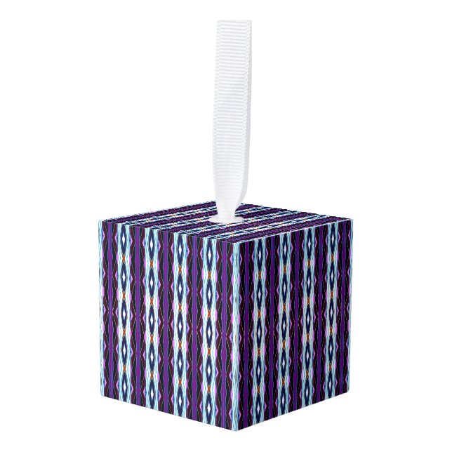 Unique Purple Pattern Cube Ornament (Front Angled)