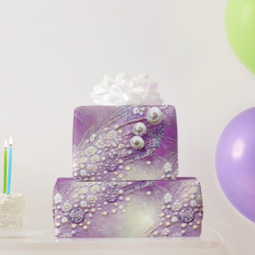 Unique Purple Pearl Feather  Light Beaded Wrapping Paper