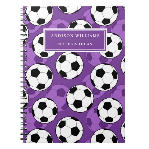 Unique Purple Soccer Ball Pattern Custom Name Notebook