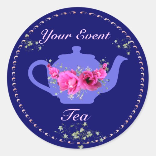 Unique Purple Teapot Tea Party Classic Round Sticker