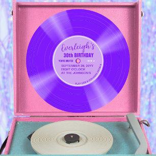 Unique Purple Vinyl Record Birthday Invitation