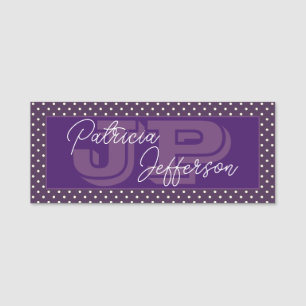 Unique Purple White Polka Dot: Elegant Monogrammed Name Tag