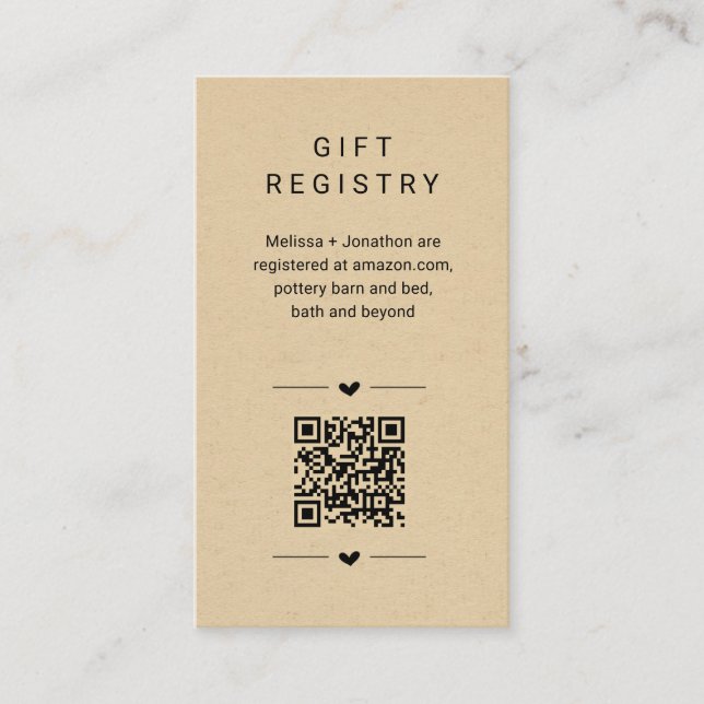 Unique QR Code Gift Registry Card Insert (Front)