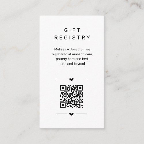 Unique QR Code Gift Registry Card Insert