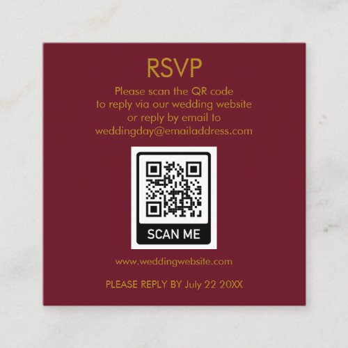 Unique QR Code Red Wedding RSVP Enclosure Card