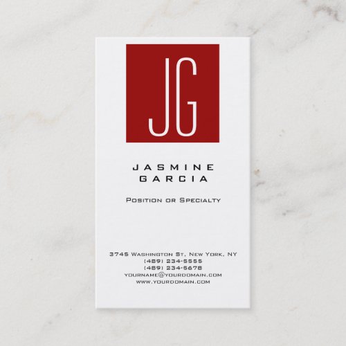 Unique Quality White Red Monogram Professional Business Card