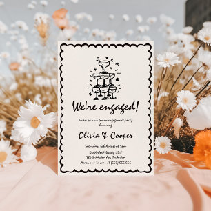 Unique Quirky Hand Drawn Retro Engagement Party Invitation