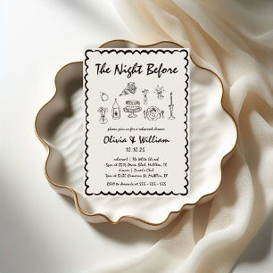 Unique Quirky Hand Drawn Retro Rehearsal Dinner Invitation