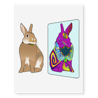 Unique Rabbit in the Mirror Temporary Tattoos
