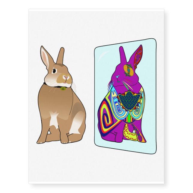 Unique Rabbit in the Mirror Temporary Tattoos (Front)