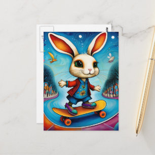 Unique Rabbit Skateboarding Postcard