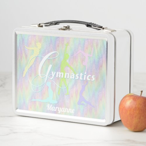 Unique Rainbow Gymnastics Custom Name Metal Lunch  Metal Lunch Box