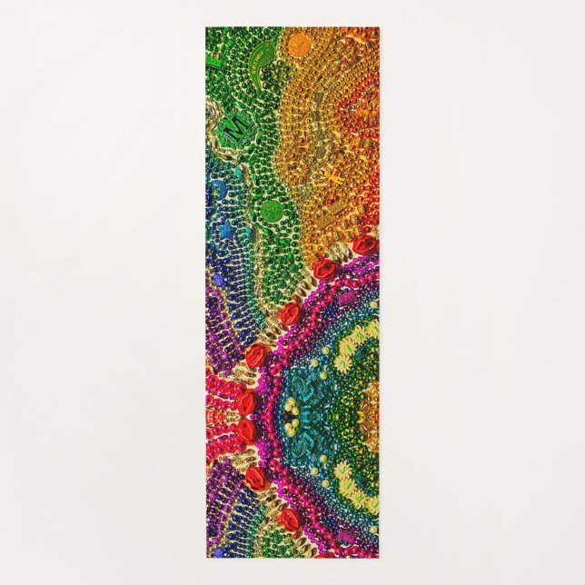 Unique Rainbow Mardi Gras bead art YOGA MAT- Yoga Mat (Front)