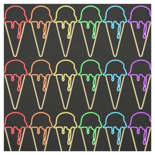 Unique Rainbow Neon Light Ice Cream Cones Pattern Fabric