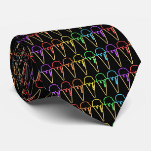 Unique Rainbow Neon Light Ice Cream Cones Pattern Neck Tie