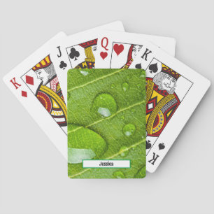 Unique Raindrops Green Leaf Nature Name Poker Cards